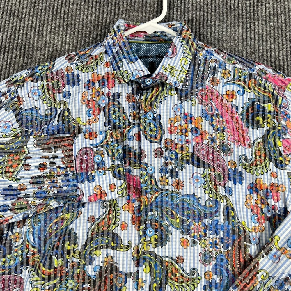Visconti Black Shirt Mens Small Blue Paisley Striped Long Sleeve Button Up - Picture 5 of 15
